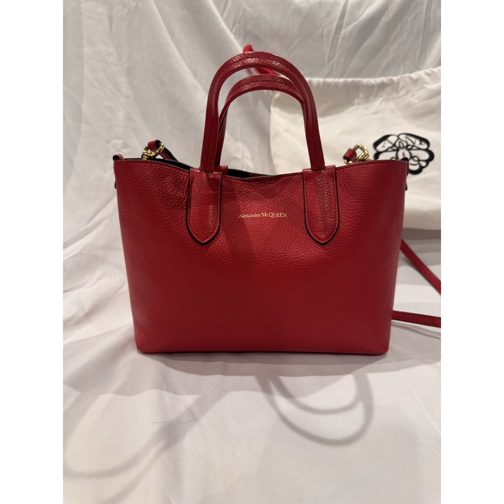 Alexander McQueen Red Pebbled Leather Mini Tote Crossbody Bag Gold Hardware - Picture 2 of 14